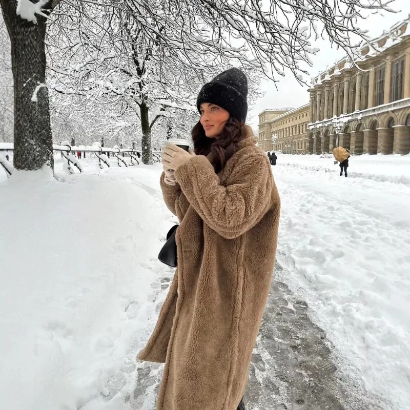 

New Fashion Women's Clothing Double-breasted Leisure Style Winter Warm Solid Color Long Sheep Thickened Women Overcoat