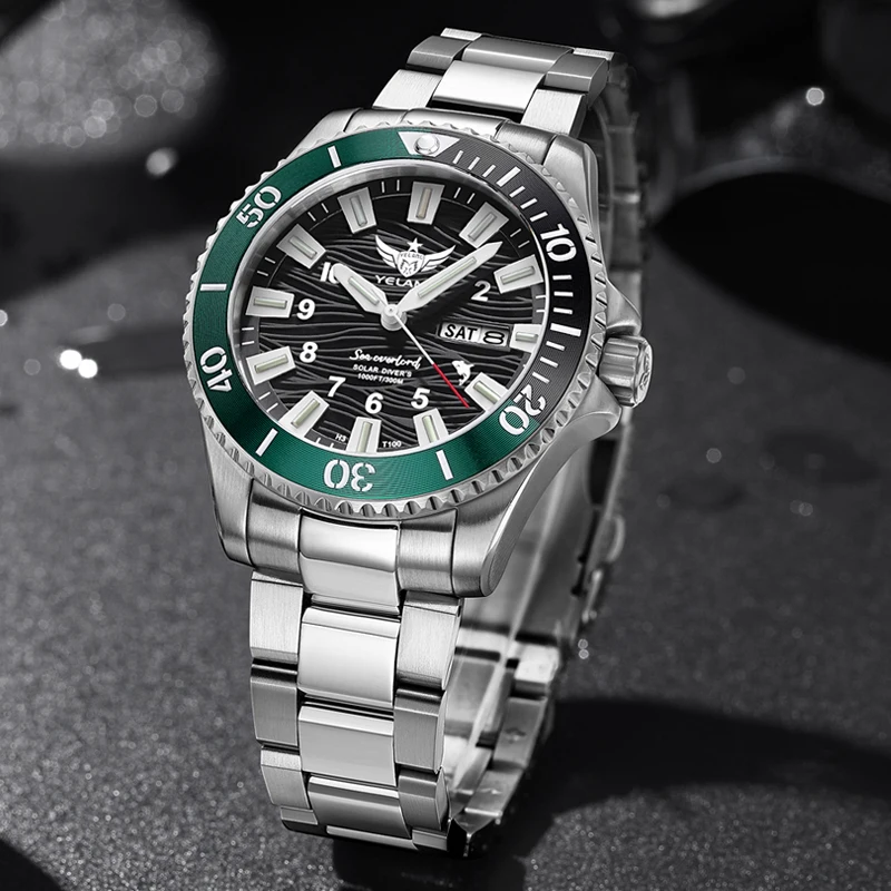 Yelang V1213 44mm Giappone Eco-Drive Orologio solare Orologio da uomo 300M Orologio subacqueo 30ATM Professionale Impermeabile Zaffiro luminoso