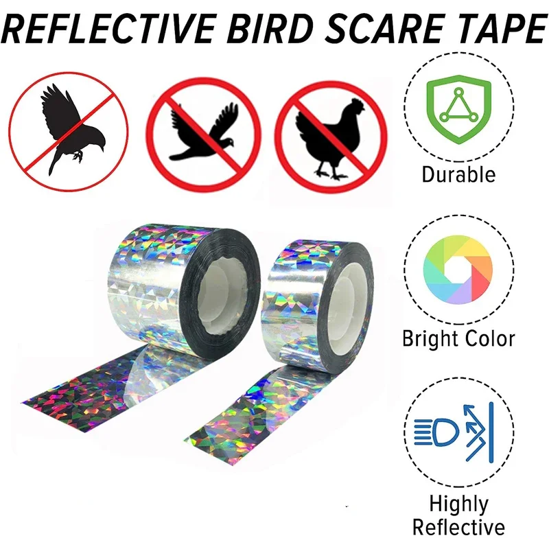 50-80m Roll Anti Bird Repellent Flashing Reflective Double-sided Bird Repeller Pest ControlTape Fox Pigeons Scare Ribbon Device