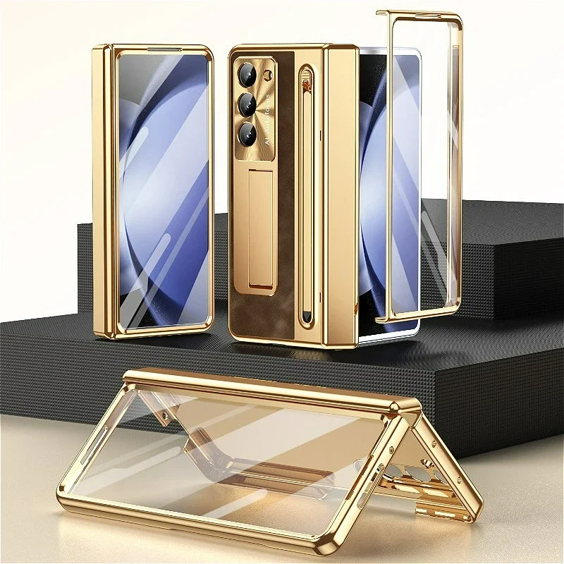 

Для Samsung Z Fold 7, 6, 5, 4, чехол для телефона с ручкой, покрытие, кронштейны для ПК, материал простой кожи, чехол, пленка «все включено», чехол Z Fold7