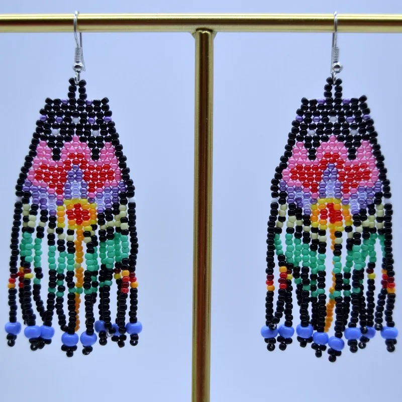2025 심플 핸드메이드 비즈 귀걸이, 기하학적 핸드 니팅 보헤미안 그라데이션 컬러 비즈 여성용 귀걸이