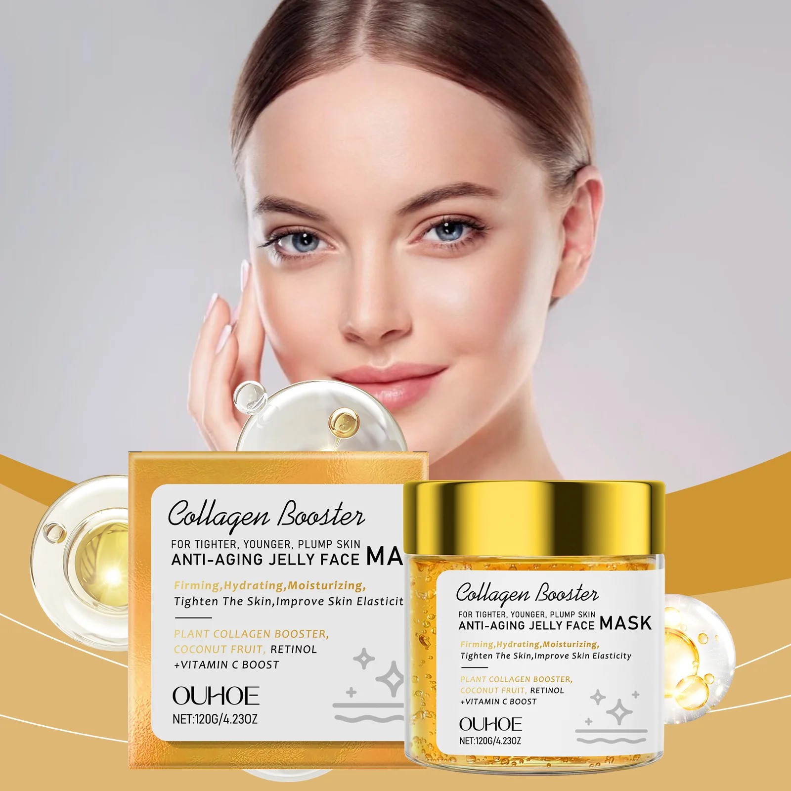 

OUHOE jelly gel mask, moisturizing and hydrating, firming and softening skin, fading fine lines, dullness and radiance