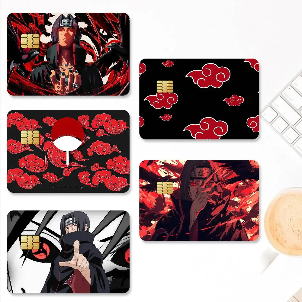 Anime N-NARUTO U-Uchiha I-Itachi Kreditkarten-Aufkleber für Bankkarten, dekorativer Schutz, 4 Stück, kratzfest, wasserdicht