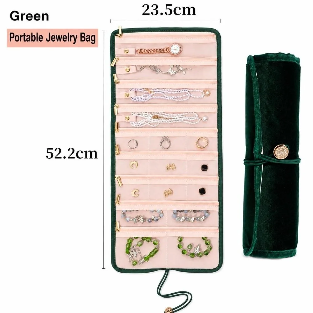 Velvet Jewelry Storage Bag Portable Foldable Jewelry Roll Pouch Multi Compartment Jewelry Case Necklace Earrings Rings Bracelets