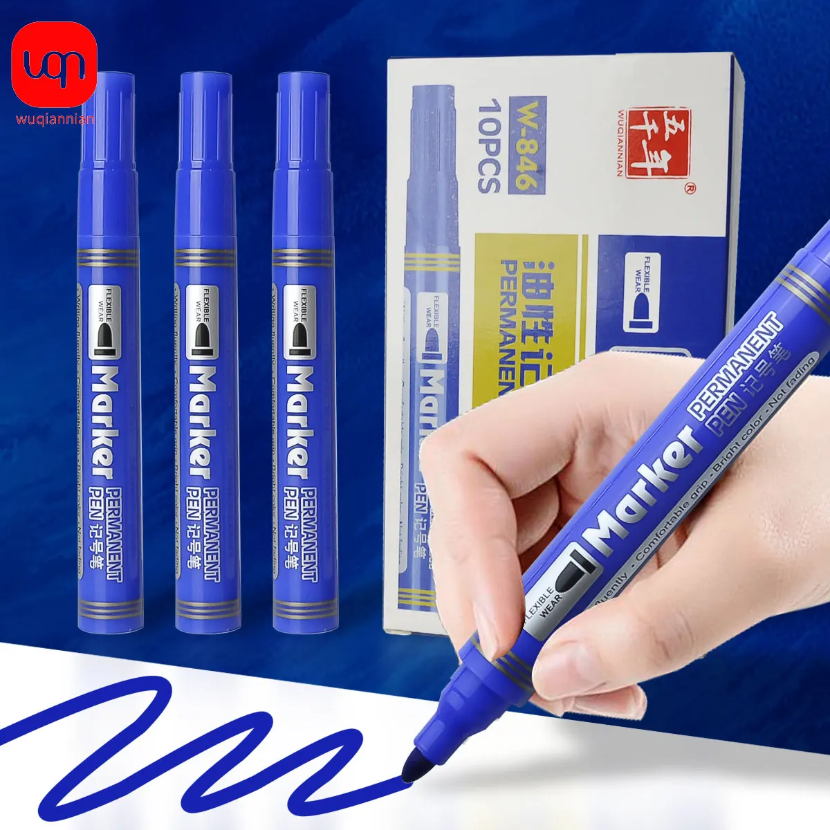 

WQN-3/6/10pcs Oily Permanent Marker Pen Thick Tip Blue Ink Waterproof Marker Pen Fine Color Permanently Waterproof