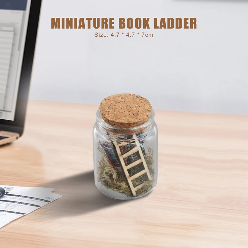 Mini Library Microlandscape Miniature Book Ladder Ornaments In Clear Container Decorative Model Statue Scene Miniature