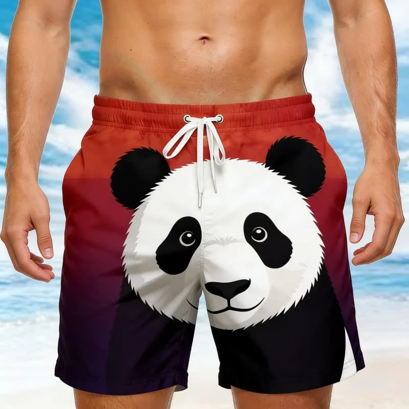 Men's Casual Cute Animal Print Beach Shorts - Fox Panda Cat Dolphin Penguin Print Casual Shorts For Summer Vacation