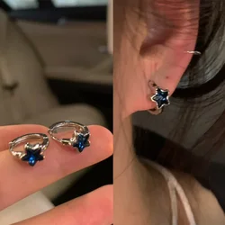 Y2K Trendy Cute Sweet Blue Star Hoop Earrings for Women Girls Simple New Fashion Vintage Earrings Aesthetic Jewelry Gift