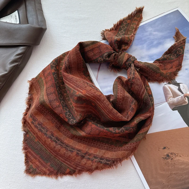 

Новый винтажный женский шарф с эффектом потертости и бахромой, богемный многослойный платок-пояс, маленький шарф для фотосессий