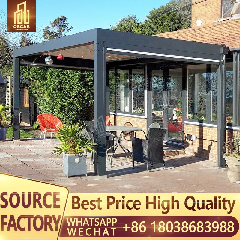 QINGYING heavy duty aluminium electric roof pergola commercial hard top canopy outdoor patio garden 6x4 6x3 4x4 3x4 m gazebo 3x3