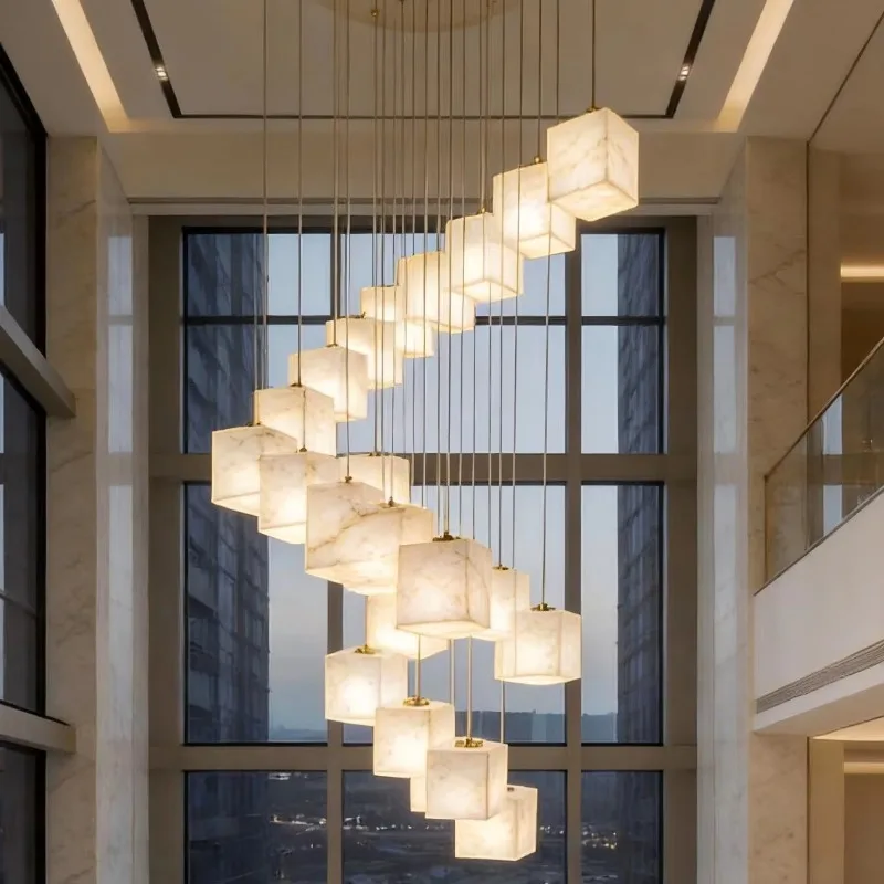 Modern Minimalist Full Copper Lamp Luxury Villa Dining Chandelier Ring Design Chrome Long For Hotel For Study Living Lighting