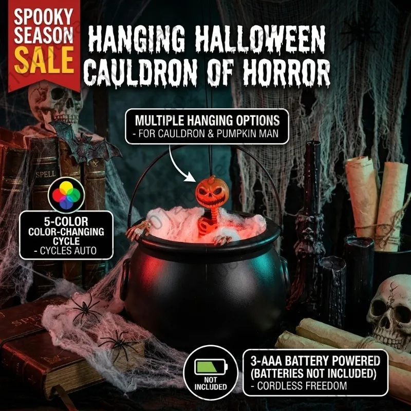 Halloween decoration witch crucible luminous pumpkin skull ornament five-color gradual change atmosphere pendant garden props
