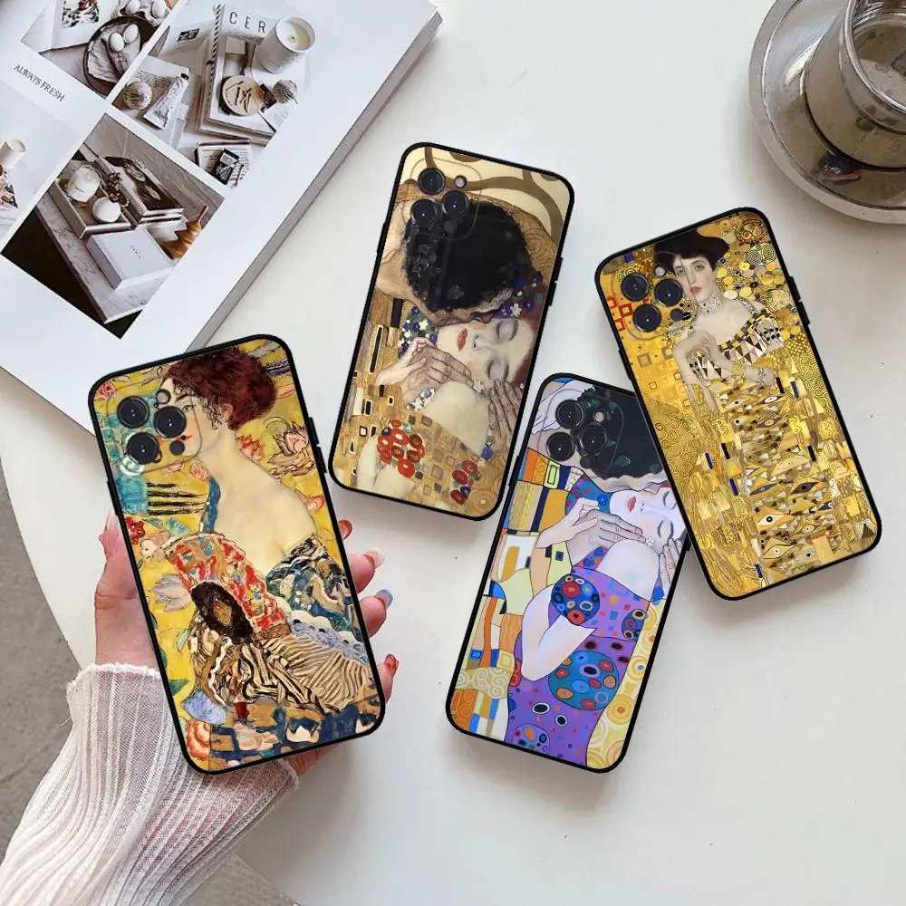 The Kiss Gustav Klimt Painting Phone Case Silicone Soft for iphone 15 14 13 12 11 Pro Mini XS MAX 8 7 6 Plus X XS XR Cover