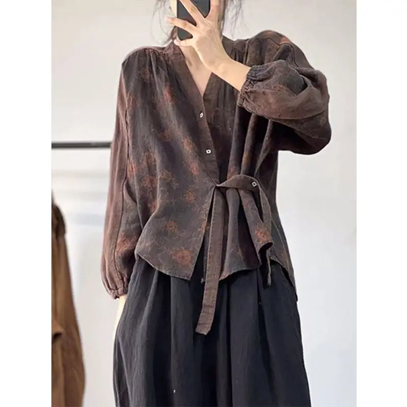 

Retro Ethnic Style Women's Spring and Summer New Printed Loose Slim Long-sleeved Shirt