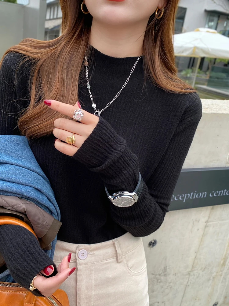 Sweater Women's Autumn and Winter 2023 New Fit Versatile Wool Knit Long Sleeve Top Spring and Autumn Underlay