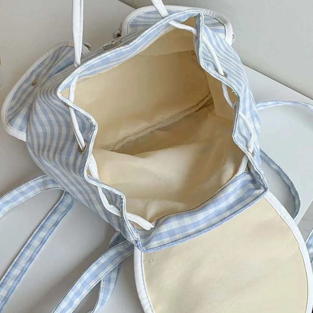 

Sweet Korean Drawstring Backpack Bow Large Capacity Women Daily School Bag Scratch Prevention Polyester