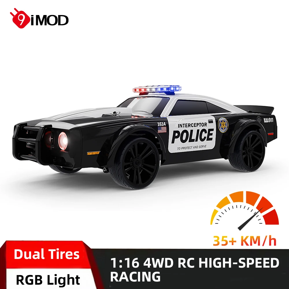 9IMOD 1:16 RC coche 35 KM/H vehículo de alta velocidad RGB luz doble reemplazar neumáticos coche de carreras de deriva SG-1614 Control remoto policía muscular