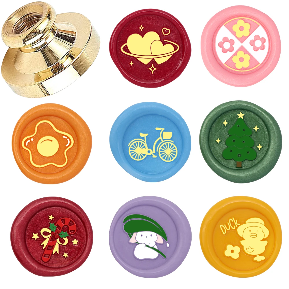

Bicycle Christmas Tree Gift Duckling Bunny Hearts Wax Seal Stamp Head, 25mm Brass Stamp for Decorating Envelopes Greeting Cards