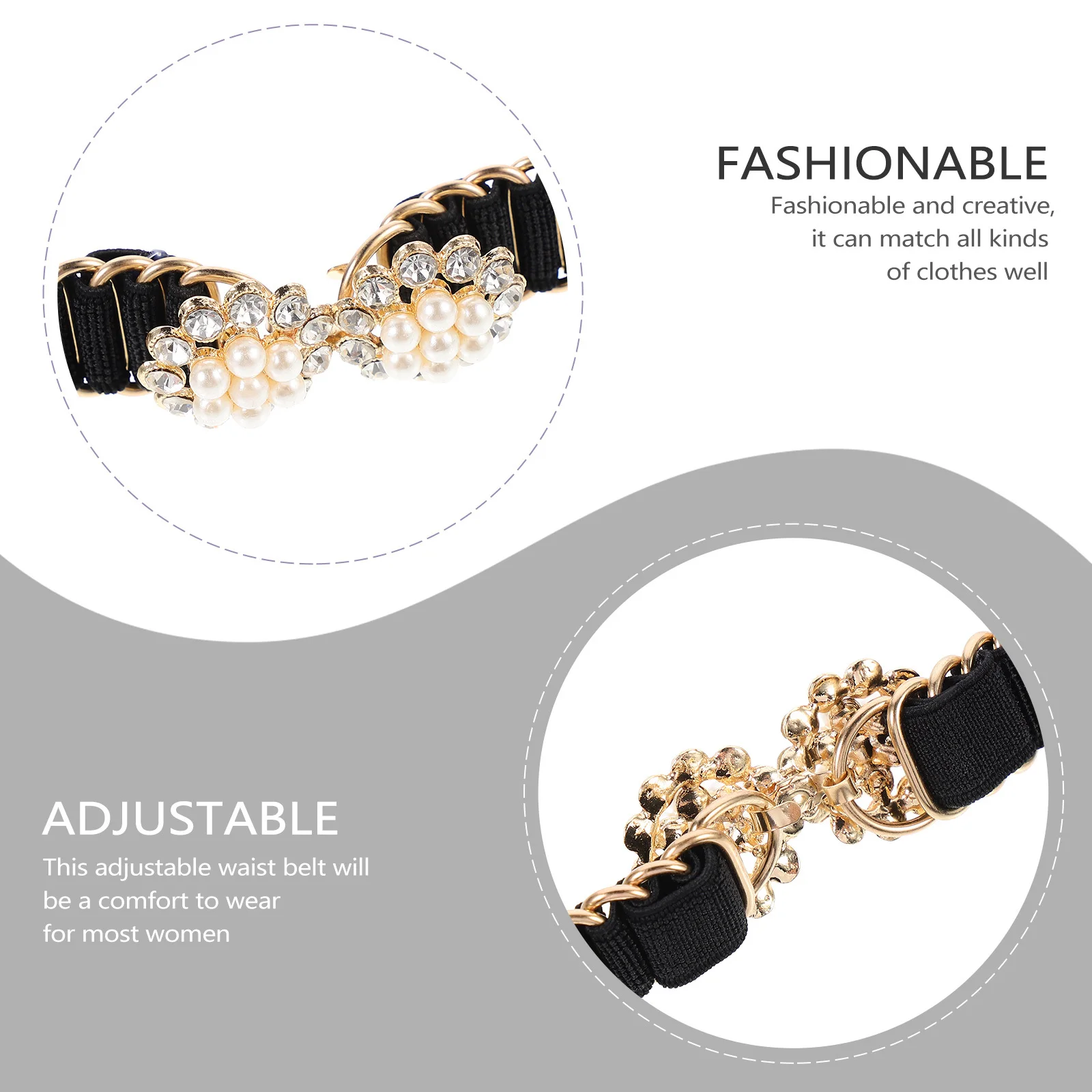 

1Pcs Women Pearl Buckle Elastic Waistband Adjustable Chic Sash Belt Wedding Evening Dress Waist Decor Fashionable Waist