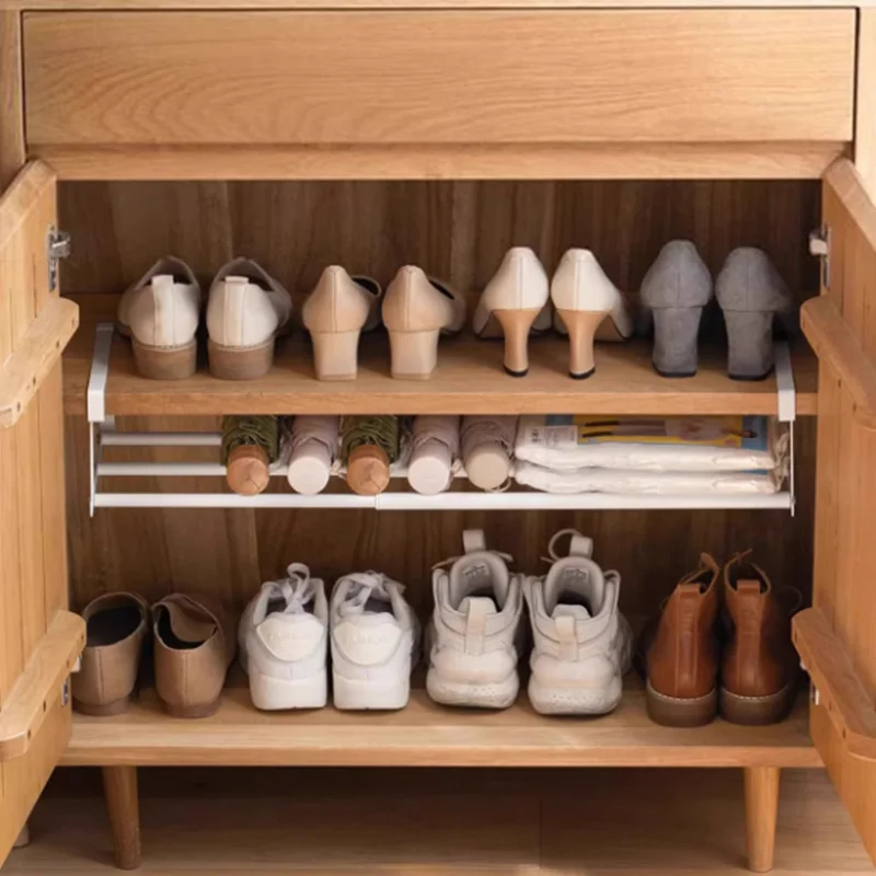 Extendable shoe rack, household shoe cabinet, layered shelf storage rack, kitchen and bathroom shoe cabinet organizer