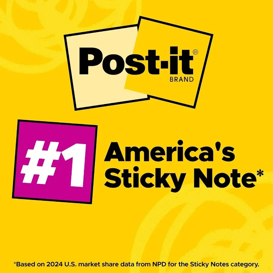 Super Sticky Notes 3x3 in 12 Pad 2X The Sticking Power Supernova Neons Colori vivaci riciclabili per l'ufficio e l'uso domestico Miglioratore