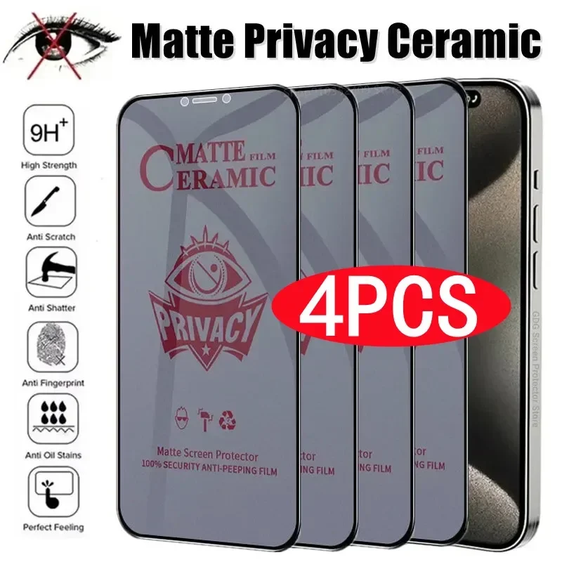 4PCS Matte Ceramic Privacy Screen Protector for IPhone 14 11 12 13 15 Pro Max Mini Anti-spy Film for IPhone X XR XS MAX 7 8 Plus