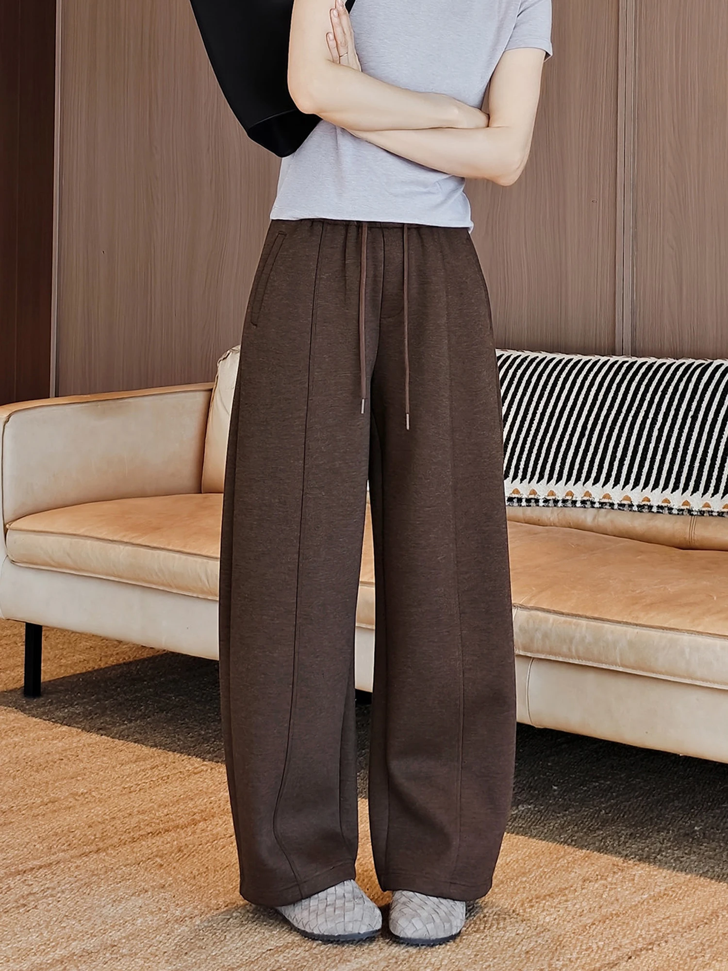 

Loose High Waist Brown Casual Pants Women's Wide Leg Trousers Straight Cut Daily Wear Comfortable Slimming Effect