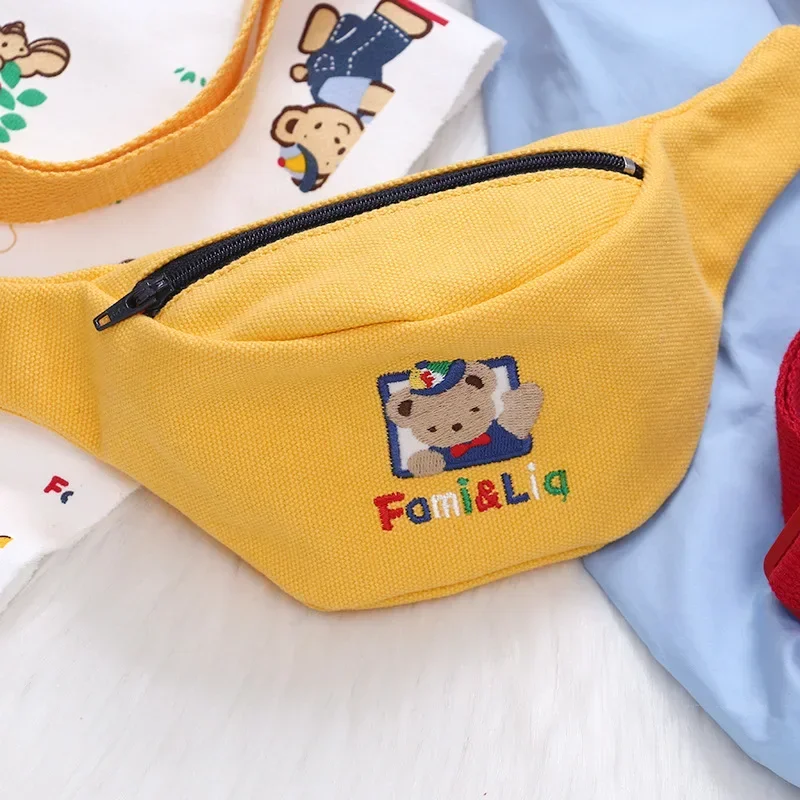 Bolso de cinturón familiar para niños, monedero de lona, Color sólido, Simple, ventana, oso, cruzado