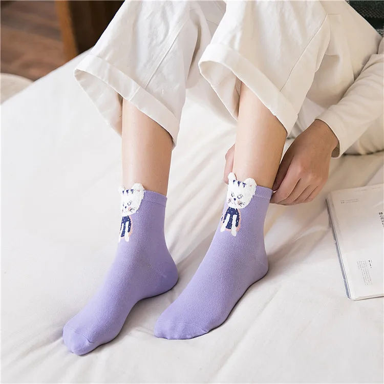 Autumn and Winter New Women's Socks Cartoon Mid Tube Cute Sock Children Japanese and Korean Cotton Sock Women Socks