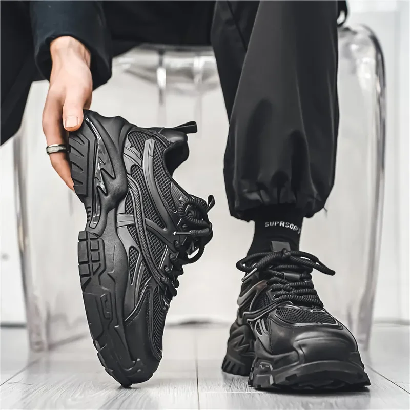 2024 Men's Shoes Mesh Breathable Sports Shoes Trend Lace Up Male Sneakers Platform Casual Platform Dad Shoes Zapatillas Hombre