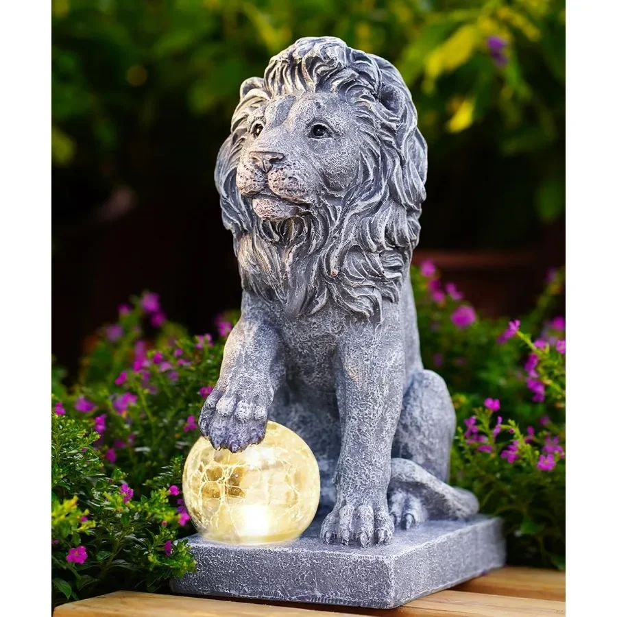 

Guardian Lion Garden Statue: Outdoor Decor Sculpture with Ball Lights for Yard Art Porch Patio - Unique Birthday Gifts for Wome