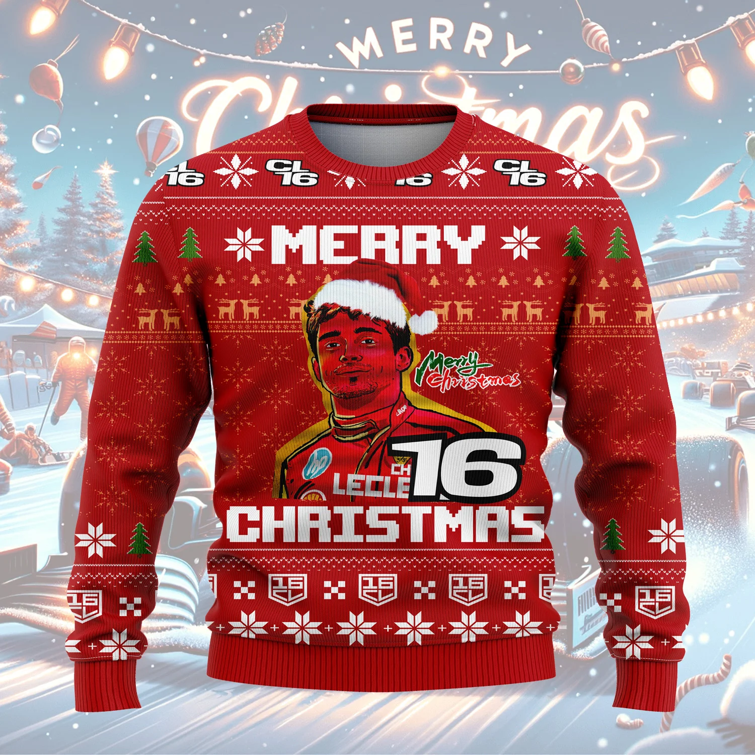 2025 جديد تشارلز لوكليرك الاحتفال بعيد الميلاد البلوز رقم 16 نمط عشاق الشتاء مروحة أنيقة عارضة البلوز