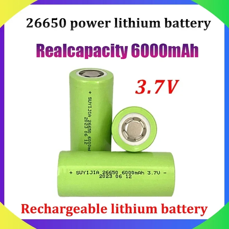 Power Lithium Battery 26650 3.7V Actual Capacity 6000mAh Suitable for LED Lights Electric Vehicles Power Tools 40-50A Discharge