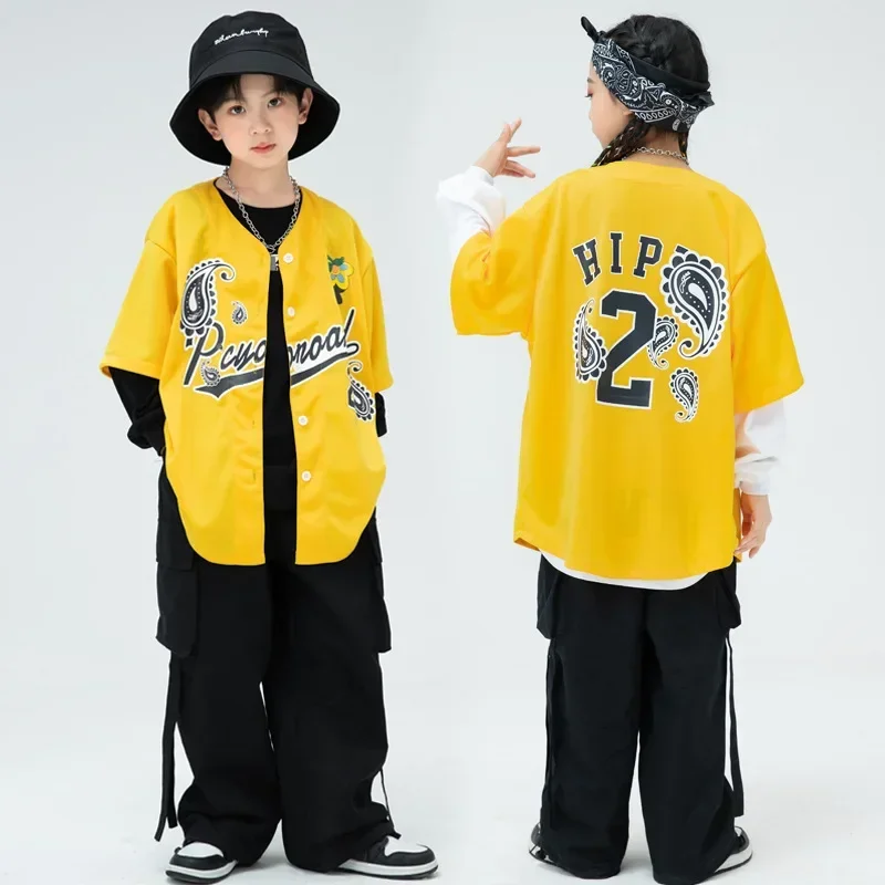 Boys Girls Streetwear Fashion Hip Hop Jazz Dance Clothing Shirt Cargo Pants T-shirt Sets Children Sport Tracksuits Kids