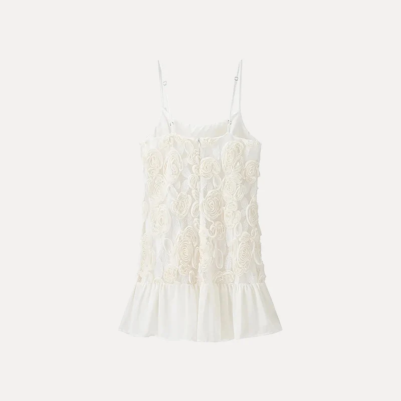 Primavera 2025 Faionable da donna Dr 3D con giunture floreali Abito senza spalline Ele Sle Tessuto in poliestere Design casual chic