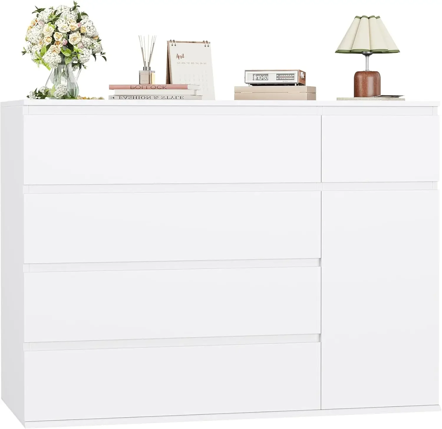 FOTOSOK White Dresser with 19.5'' Deeper Depth, White Chest of Drawers Modern Dresser for TV Stand, Double Dresser Wide Storage