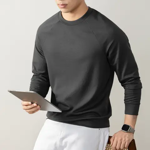 Men's Skin-friendly 260G Cloud Feel Comfortable Long Sleeve Loose Casual T-shirt Man Korean Fashion Bottom T Shirt