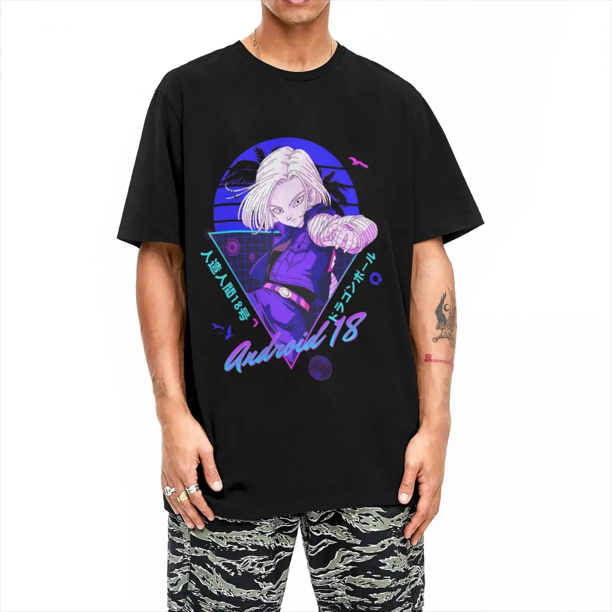 Android 18 T Shirt Men Anime Vintage Cotton T Shirts Summer O Neck Hip Hop Tees Hot Sale Oversize Clothes