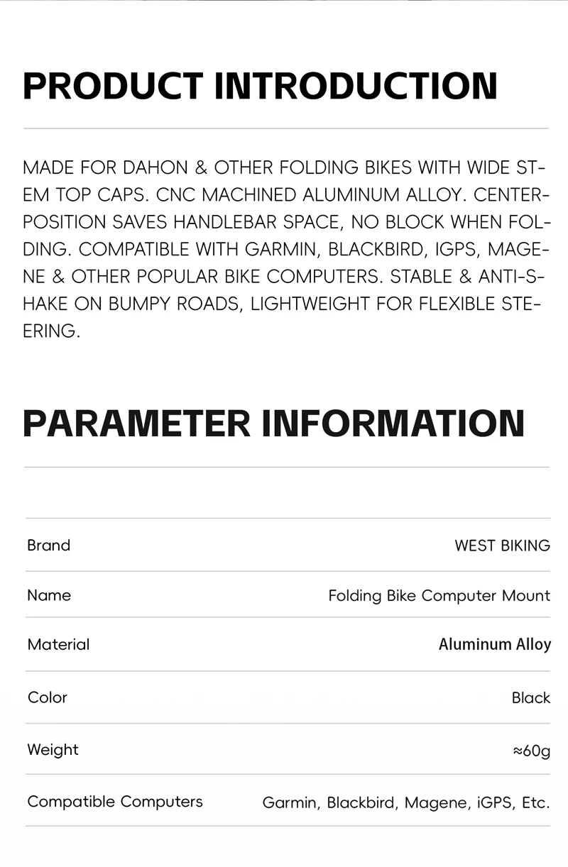 WEST BIKING Faltbarer Fahrradcomputerhalter CNC Aluminiumlegierung Lenkerhalterung für Dahon Brompton Garmin Fahrradzubehör – Detail 2