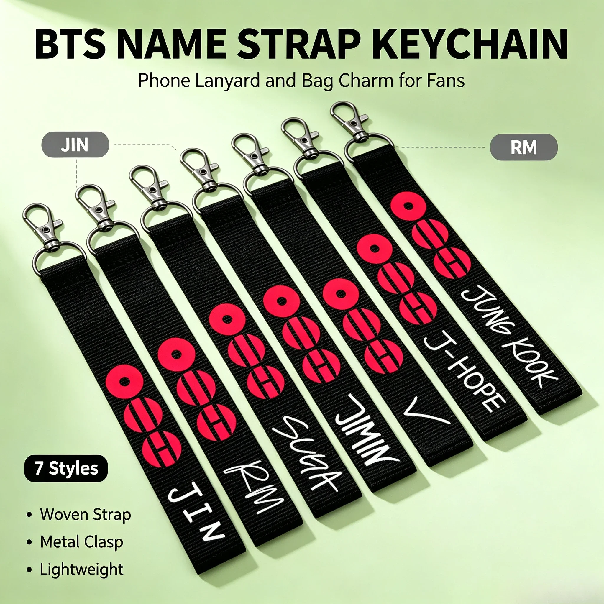 2026 New 7 Styles BTS Name Strap Keychain K-pop Idol Jin RM Suga Jimin V J-Hope Jungkook Lanyard Bag Charm Fans Gift view 6