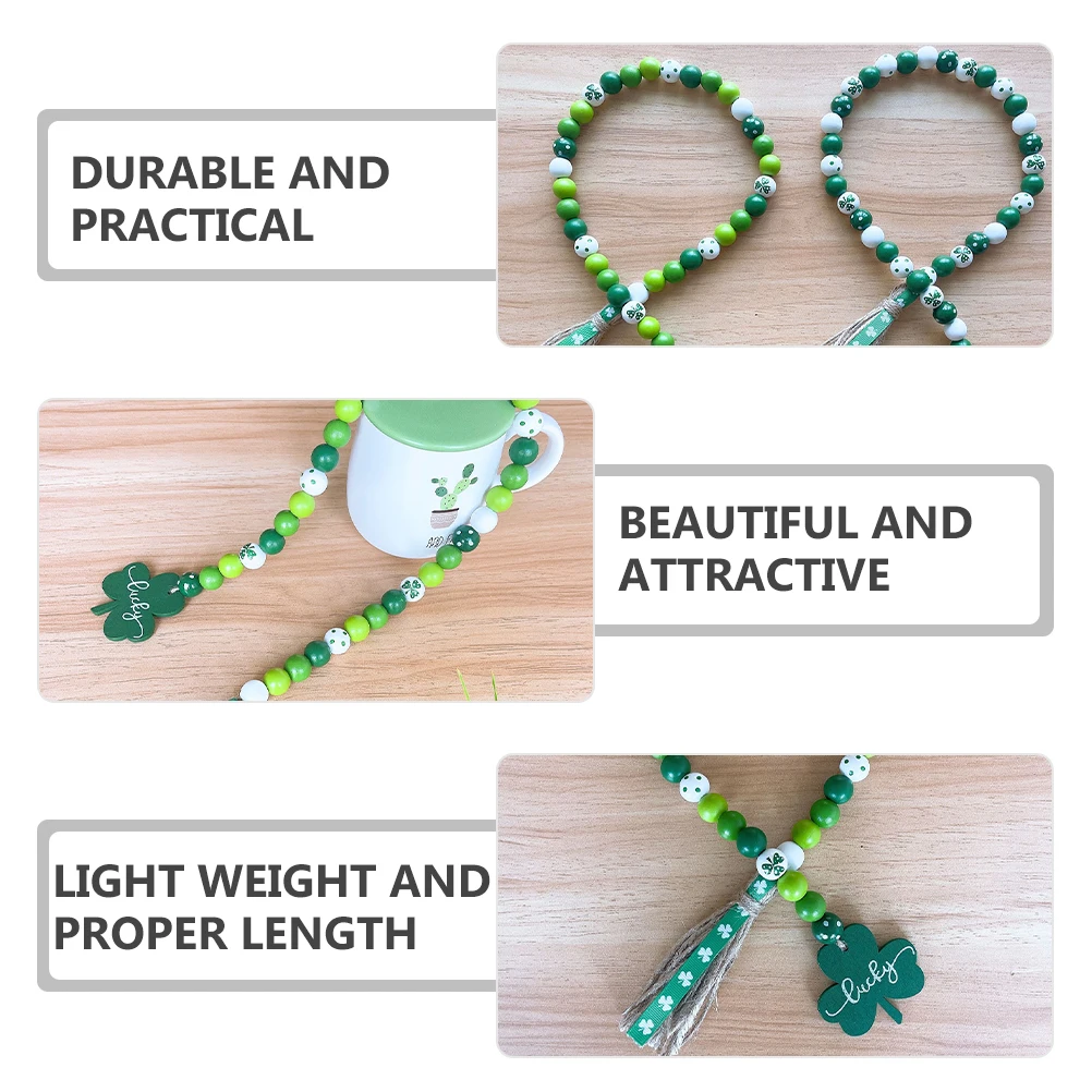 

Three Leaf Wooden Garland Beads Pendant Tassels Rope Hanging Decor Patricks Day Hanging Decoration Party Ornament
