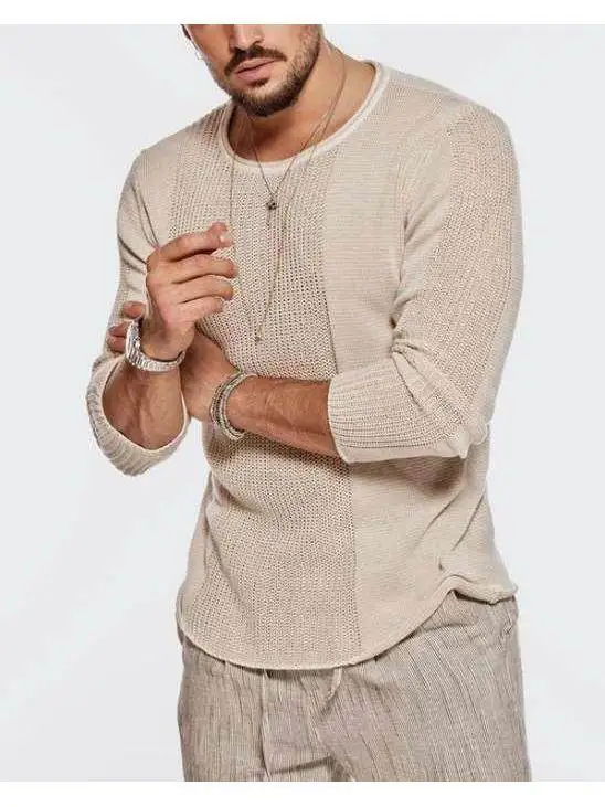 

New Men's round Ne Knitted Top Casual PU Autumn Winter Long Sve Special Wide Fit Comfortable Knitwear Faion irt