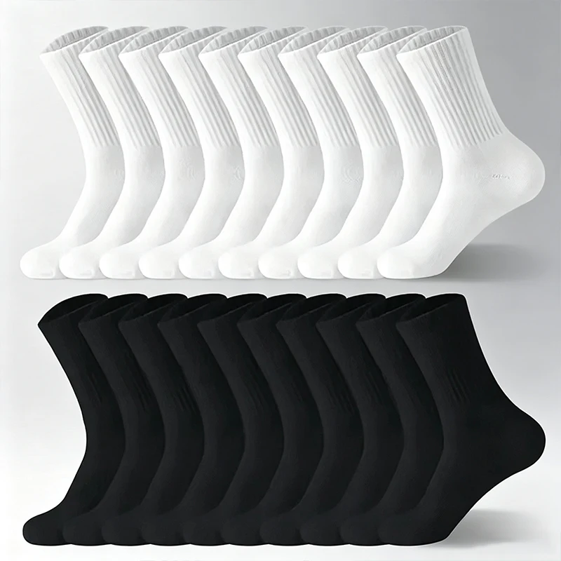 3/6Pairs of Plain Black and White Socks, Simple and Comfortable Mid-Calf Socks, Suitable for Autumn and Winter, Men's Socks