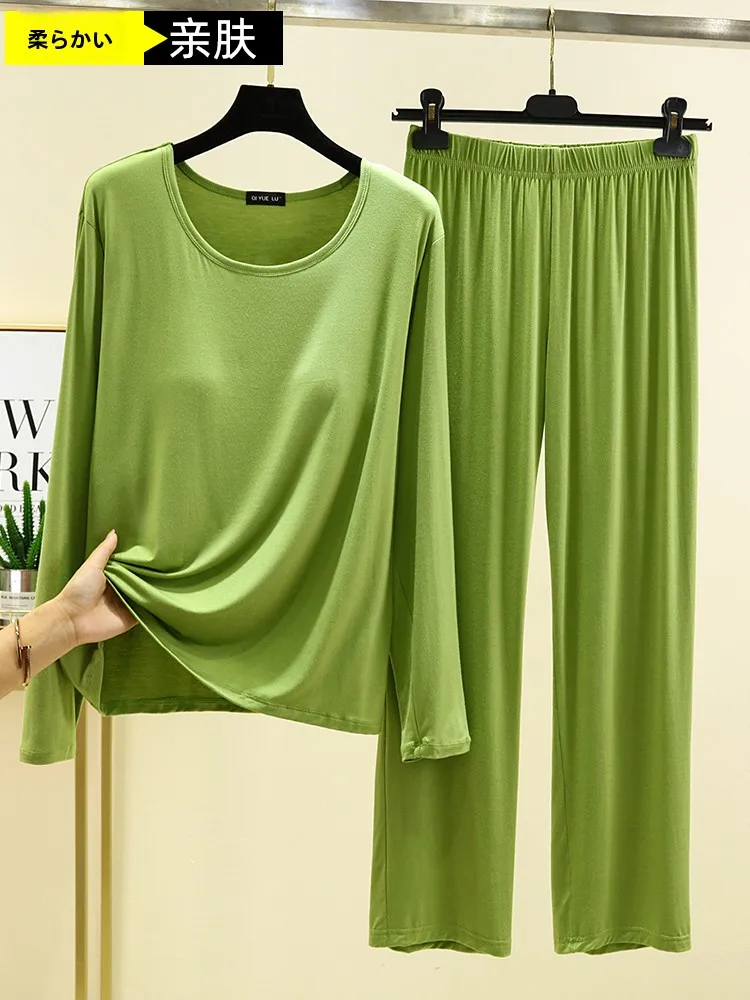 모달 순색 여성 홈웨어 세트 캐주얼 웨어-외출복 투피스 세트 가을 노와이어 브라 스포츠웨어 대형 사이즈