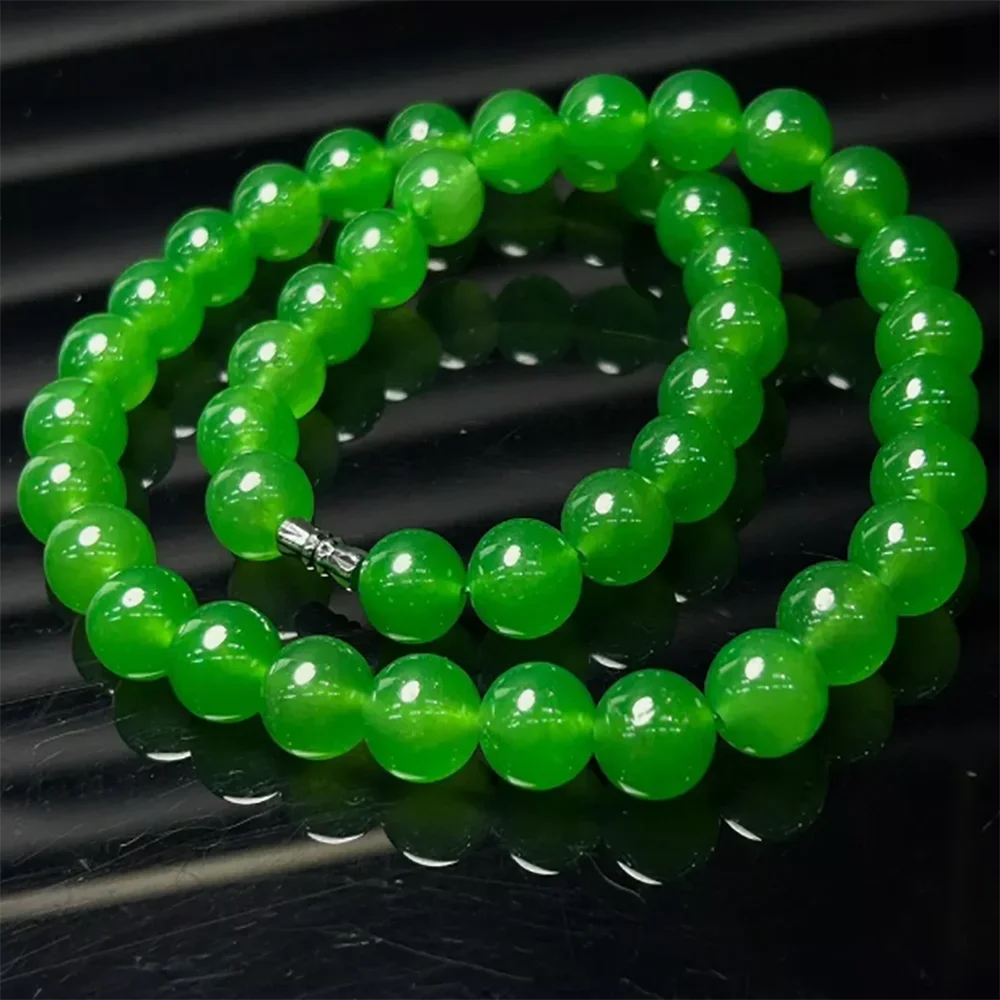 

Certified Natural Ic 8mm Green Myanmar Beads Jade jadeite Necklace 17”inch