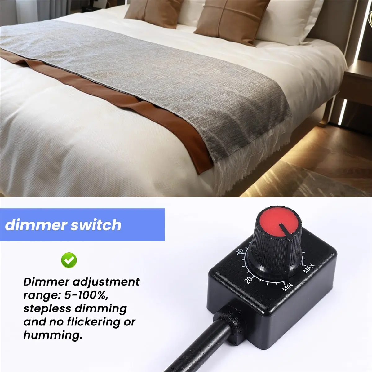 【NEW B63C】 DC 0/1-10V Knob LED Dimmer, Low Voltage Passive Dimmer PWM Dimming for 0-10V or 1-10V Dimmable Electronic LED Driver