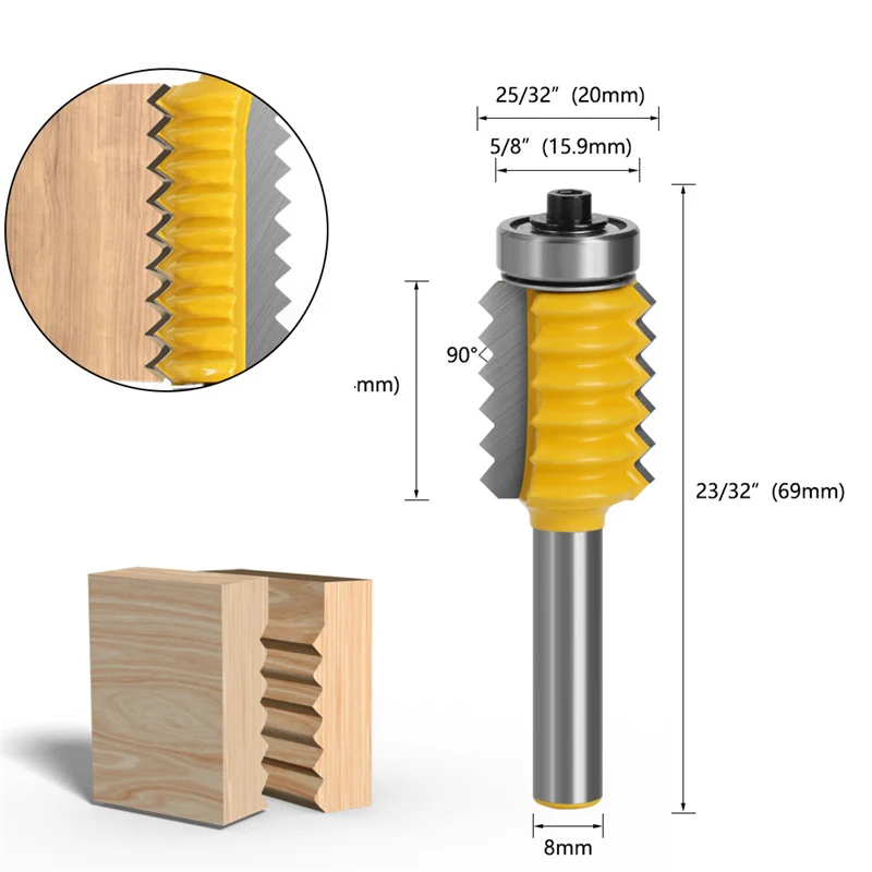 Multi-tooth Tenon Knife Wave Splicing Knife 8mm Shank Rail Reversible Finger Joint Glue Router Bit Cone Tenon Woodworking Cutter