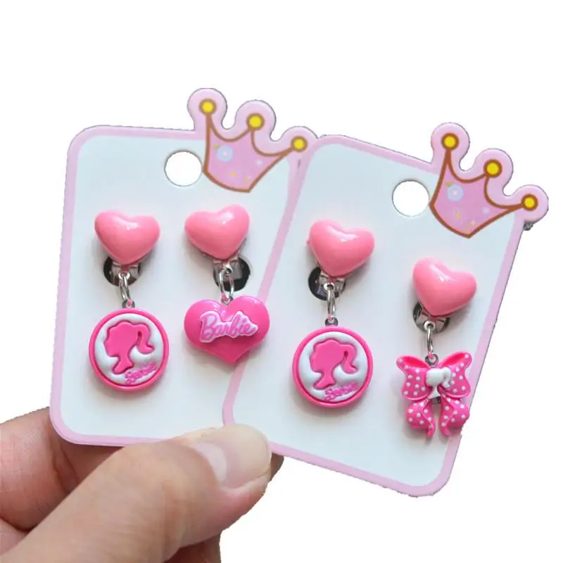 Kawaii Barbie Children Girl Love Princess Necklace Bracelet Barbie Ear Clip Earring Set Sweet Anime Cute Kid Jewelry Accessories