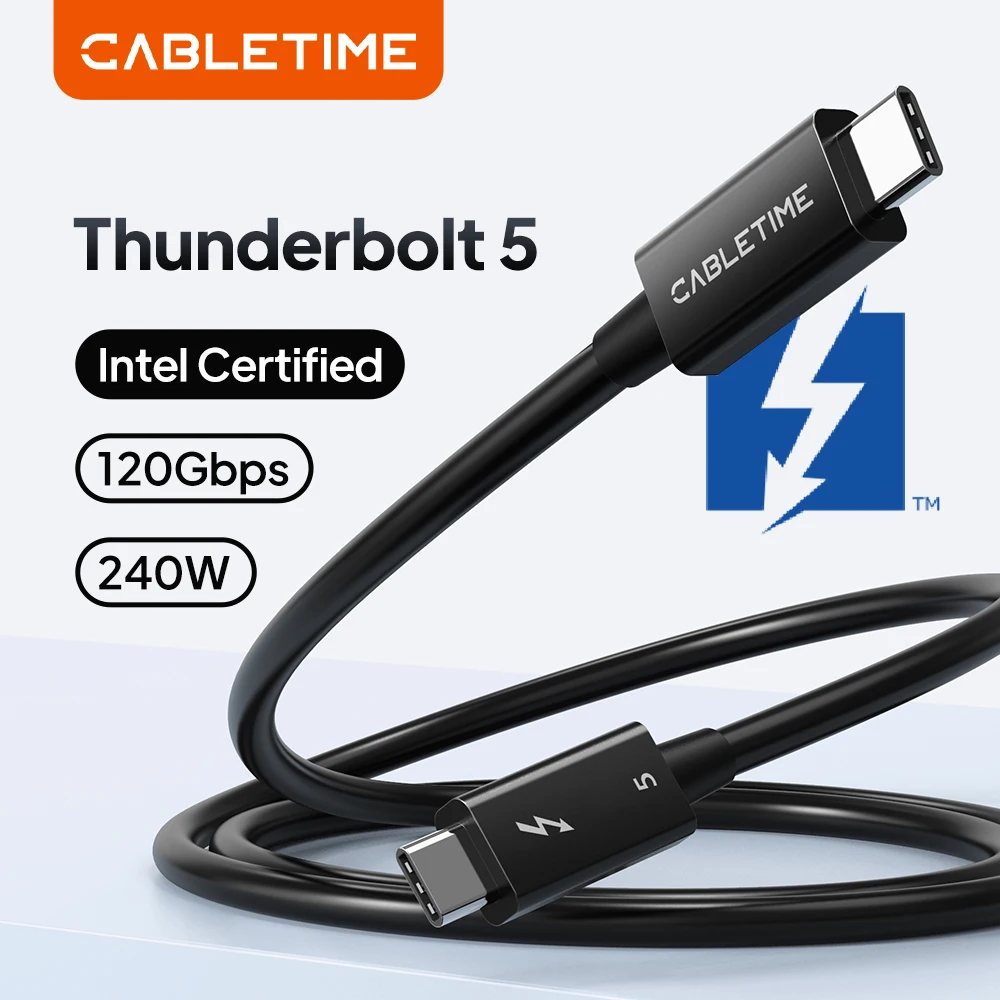 CABLETIME Thunderbolt 5 Cable 120Gbps Data Sync PD240W Fast Charging 8K60Hz USB4 Type C Cable Compatible for MacBook iPad SSD