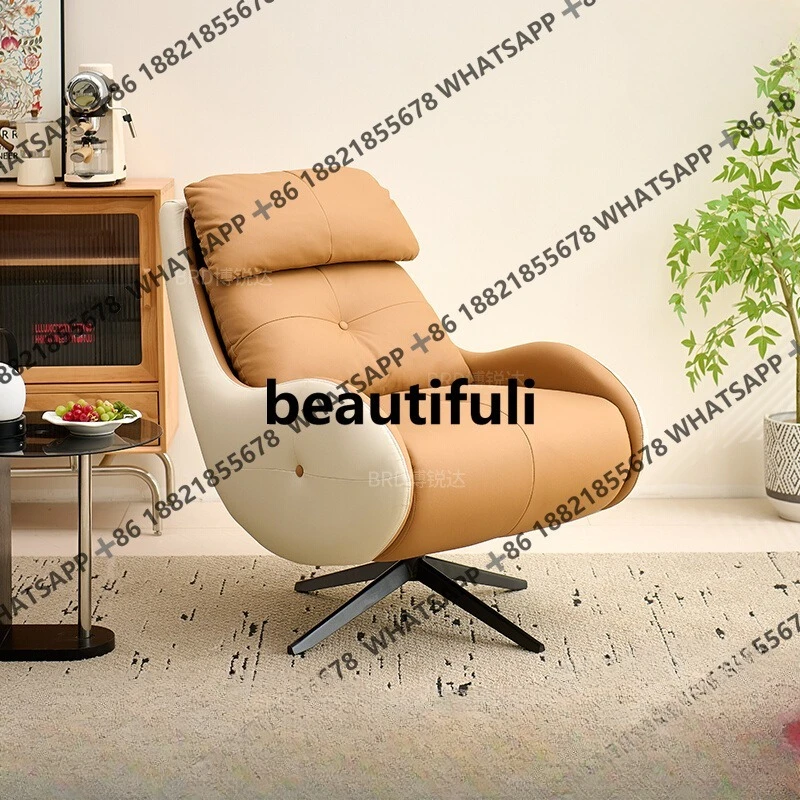 

Кожаное вращающееся кресло Napa для гостиной, одиночный диван, кресло для отдыха, ленивое итальянское простое вращающееся кресло для балкона